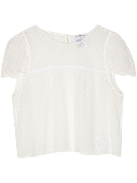 Πουά κοντή μπλούζα με διαφανεια Chanel Pre-owned λευκό