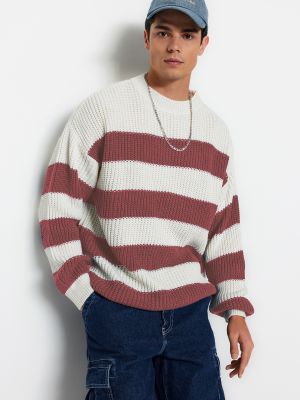 Prugasti džemper oversized Trendyol ružičasta