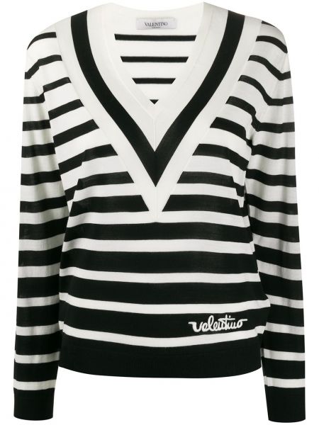 Jersey a rayas con escote v de tela jersey Valentino negro