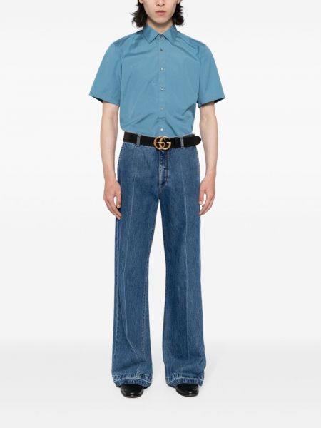 Chemise en coton avec manches courtes Gucci bleu