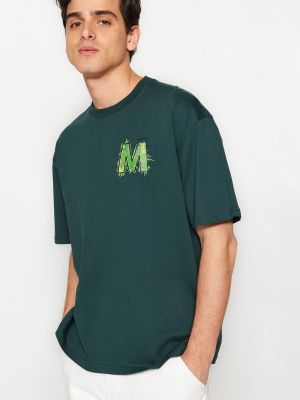 Kokvilnas polo krekls ar apdruku ar īsām piedurknēm Trendyol zaļš