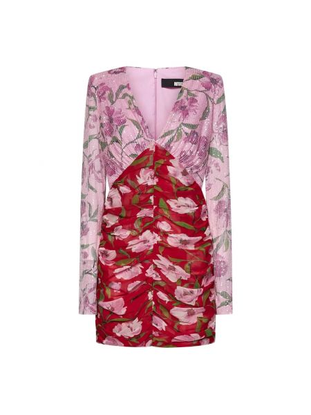 Sukienka mini z cekinami dopasowana w kwiatki Rotate różowa