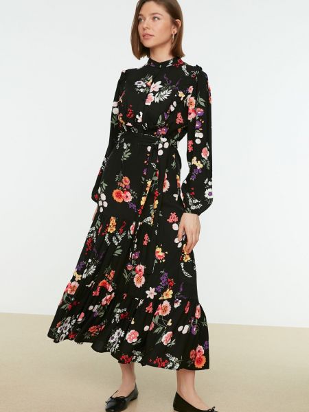 Rochie cu bretele cu model floral Trendyol negru