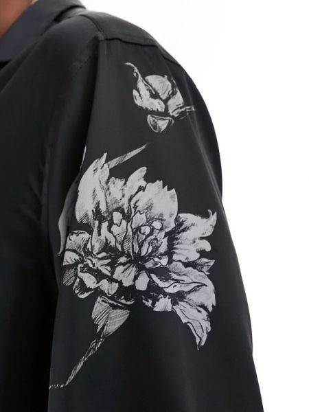 Атласная рубашка в цветочек с принтом Asos черная