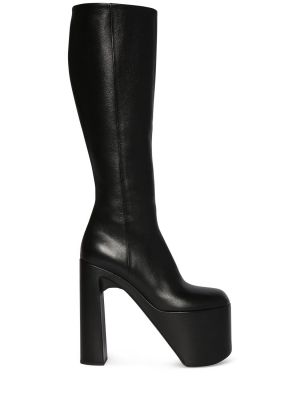 Stivali al ginocchio di pelle di pelle con platform Balenciaga nero