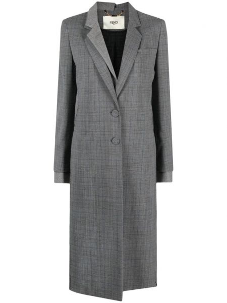 Kostkovaný vlněný kabát Fendi šedý