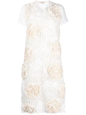 Květinové bavlněné midi šaty s krátkými rukávy Comme Des Garçons - bílá