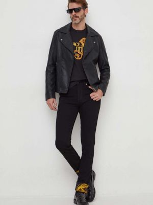 Koszulka bawełniana z nadrukiem z krótkim rękawem Versace Jeans Couture czarna