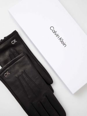 Bőr kesztyű Calvin Klein fekete