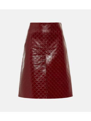 Falda midi de cuero Gucci rojo