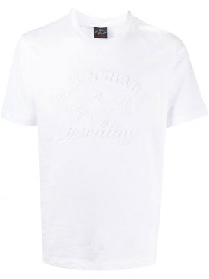 Памучна тениска бродирана Paul & Shark бяло