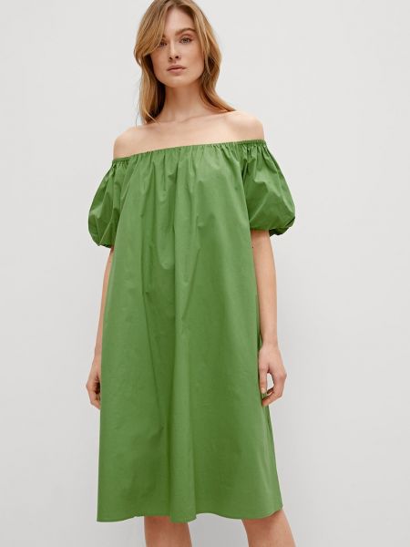 Платье с открытыми плечами Comma зеленое