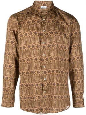 Bavlnená košeľa s potlačou s paisley vzorom Etro hnedá