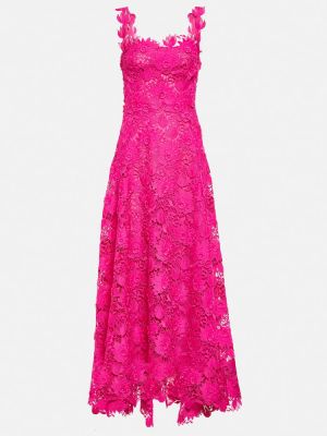 Čipkované dlouhé šaty Oscar De La Renta ružová