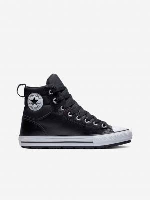 Černé kožené kotníkové boty z imitace kůže s hvězdami Converse