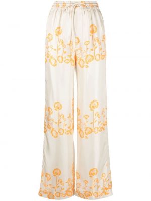 Květinové hedvábné volné kalhoty s vysokým pasem Nanushka
