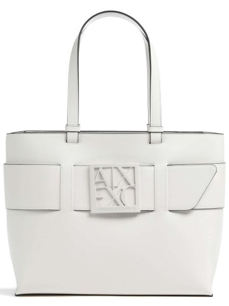 Кожаная сумка шоппер из искусственной кожи Armani Exchange белая