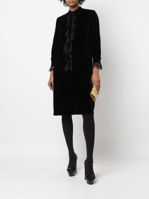 Krajkové sametové dlouhé šaty Christian Dior Pre-owned černé