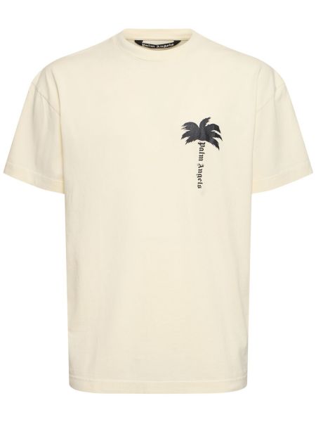 T-shirt di cotone con stampa Palm Angels bianco