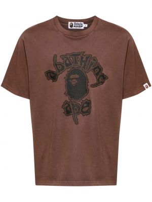 Koszulka bawełniana z nadrukiem A Bathing Ape® brązowa