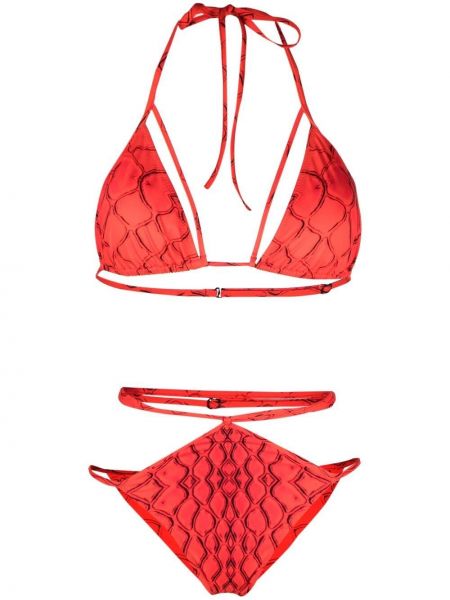 Bikini con estampado de estampado de serpiente Noire Swimwear rojo