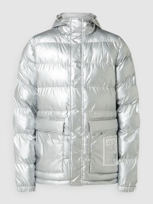 Pikowana kurtka puchowa z kapturem Karl Lagerfeld srebrna