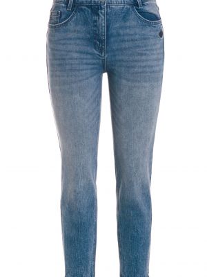 Bavlnené džínsy s vysokým pásom na zips Ulla Popken - modrá
