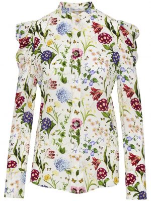 Копринена блуза на цветя с принт Oscar De La Renta бяло