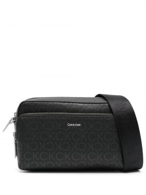 Kožená crossbody kabelka s potlačou Calvin Klein