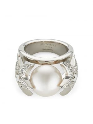 Prstan z perlami s kristali z zvezdico Jimmy Choo srebrna