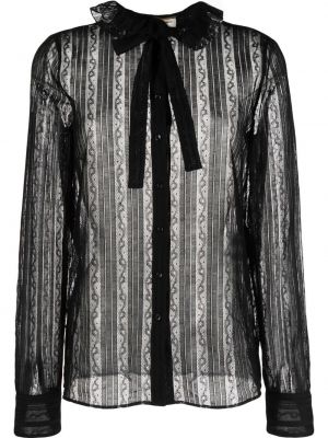 Прозрачна блуза с панделка с дантела Saint Laurent черно