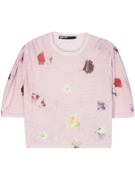 Pletené kvetinové tričko s potlačou Bimba Y Lola ružová