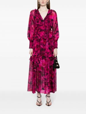 Květinové dlouhé šaty s potiskem Marchesa Rosa růžové