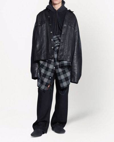 Dabīgās ādas džinsa jaka Balenciaga melns