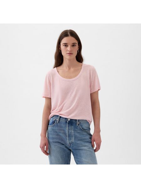 Lněné tričko Gap růžové