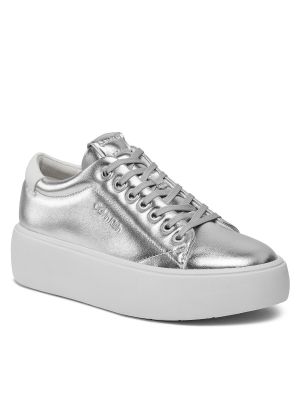 Sneakersy sznurowane koronkowe Calvin Klein srebrne