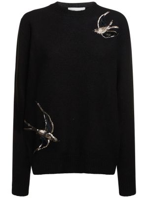 Vlněný svetr s výšivkou Jil Sander černý