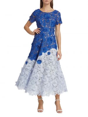 Кружевное платье миди Marchesa Notte синее