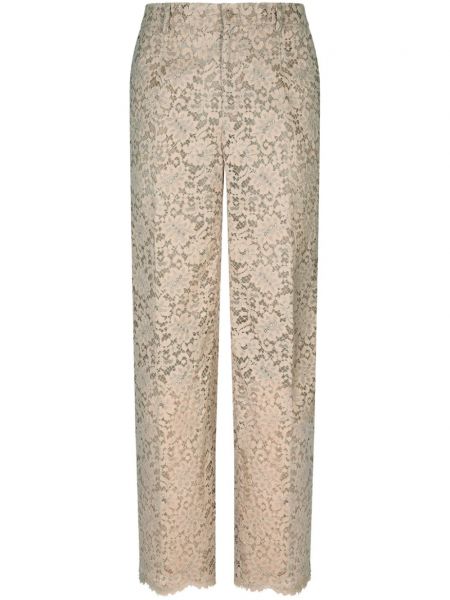 Čipkované rovné nohavice Dolce & Gabbana béžová