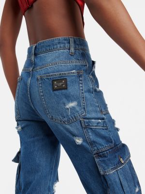 Obnosené džínsy s rovným strihom s vysokým pásom Dolce&gabbana modrá