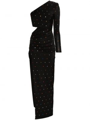 Sukienka długa asymetryczna z kryształkami Nissa czarna