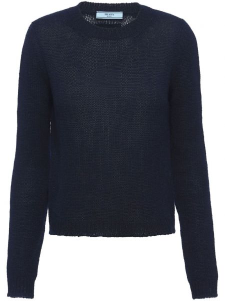 Sweter z kaszmiru z okrągłym dekoltem Prada niebieski