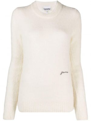 Vlněný svetr s výšivkou Ganni bílý