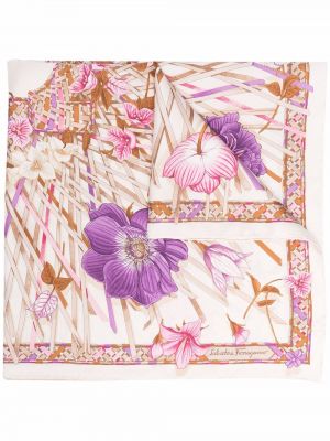 Fular de mătase cu model floral cu imagine Salvatore Ferragamo roz