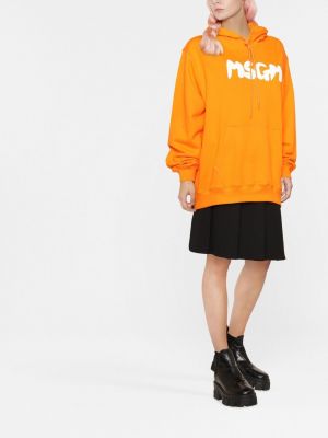 Bluza z kapturem z nadrukiem oversize Msgm pomarańczowa
