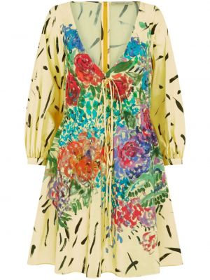 Květinové bavlněné šaty na zip Christopher Kane - žlutá
