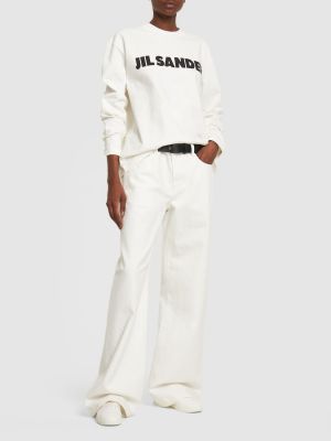 Tricou din bumbac cu imagine din jerseu Jil Sander alb