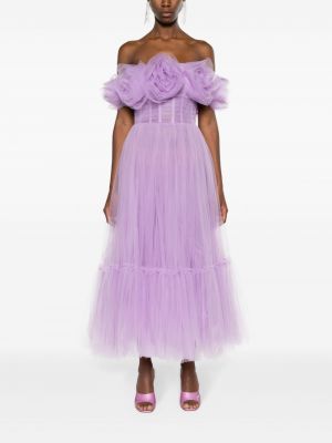 Gėlėtas vakarinė suknelė iš tiulio Ana Radu violetinė
