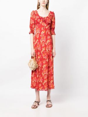 Květinové midi šaty s potiskem Rixo červené