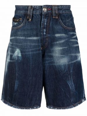 Teksariidest lühikesed püksid distressed Philipp Plein sinine